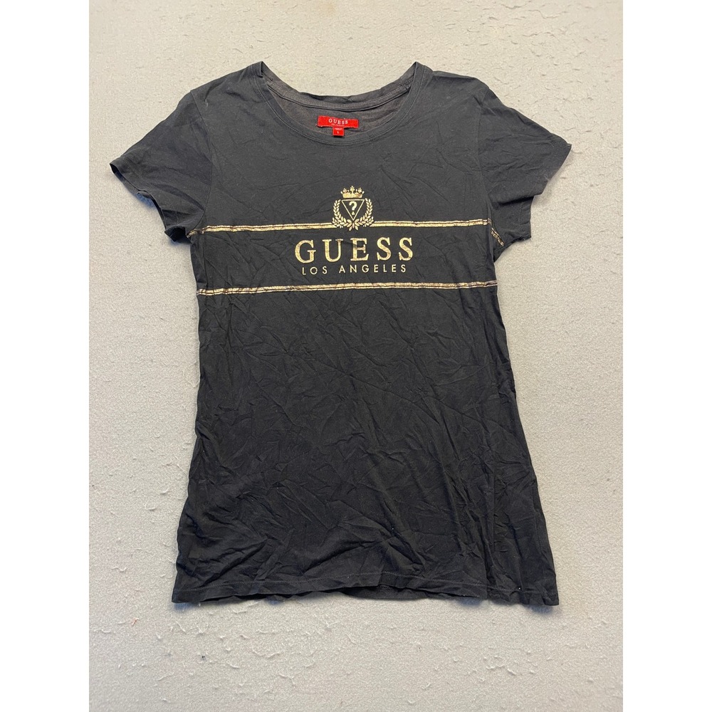 Guess T Shirt Cotton Black Gold Logo Large Womens